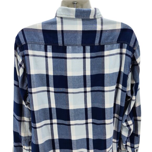 Carbon2Cobalt Mens XL Shirt Flannel Button Plaid Navy Blue White Cotton Preppy - Picture 4 of 8